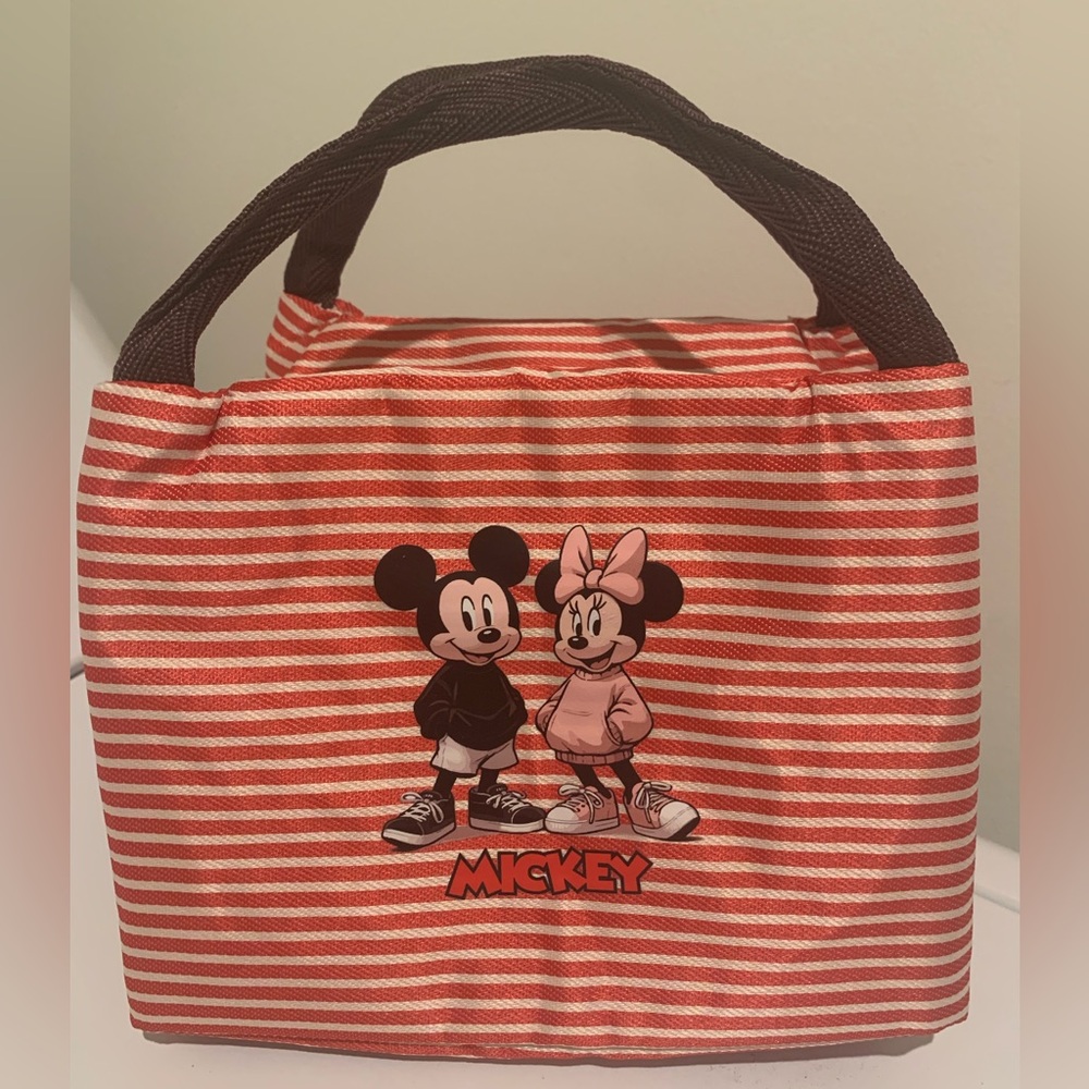 Disney Mickey & Minnie Striped Insulated Lunch Outdoor Travel Tote Bag NEW